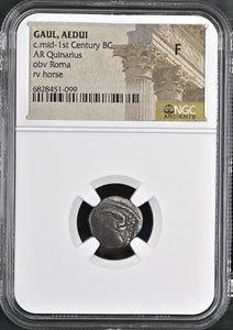 C.MID - 1ST CENTURY BC GAUL AEDUI AR QUINARIUS NGC GRADE F - NGC OTHER COINS - Cambridgeshire Coins