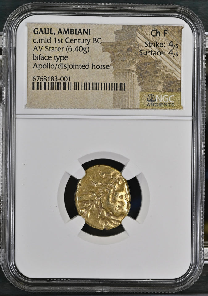 C.MID 1ST CENTURY BC GAUL, AMBIANI AV STATER ( NGC ) CH F STRIKE: 4/5 SURFACE: 4/5 - NGC GOLD COINS - Cambridgeshire Coins
