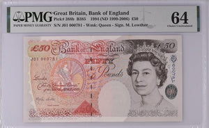 FIFTY POUNDS BANKNOTE GILL PMG 66 GEM UNCIRCULATED D72 999430 - £50 Banknotes - Cambridgeshire Coins