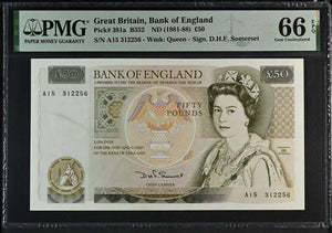 FIFTY POUNDS BANKNOTE SOMERSET PMG 66 GEM UNCIRCULATED A15 312256 - £50 Banknotes - Cambridgeshire Coins