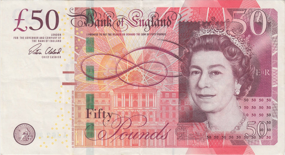 FIFTY POUNDS BANKNOTE VICTORIA CLELAND REF £50 - 8 - £50 Banknotes - Cambridgeshire Coins