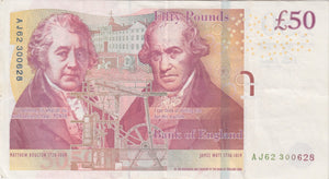FIFTY POUNDS BANKNOTE VICTORIA CLELAND REF £50 - 8 - £50 Banknotes - Cambridgeshire Coins