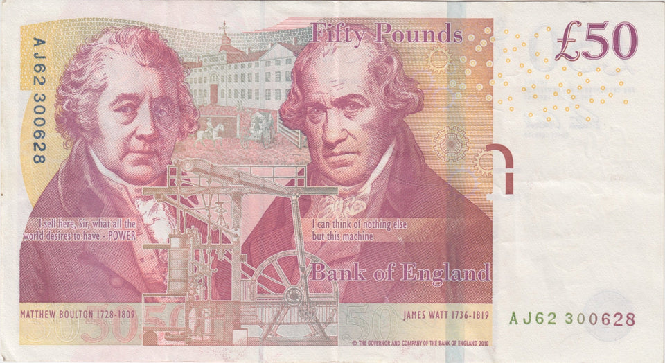 FIFTY POUNDS BANKNOTE VICTORIA CLELAND REF £50 - 8 - £50 Banknotes - Cambridgeshire Coins