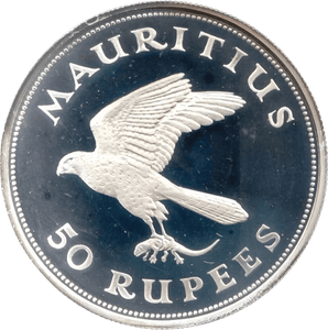 FINE SILVER PROOF COIN 1 OZ 38MM 1975 MAURITIUS 50 RUPEE KESTREL BIRD OF PREY - SILVER WORLD COINS - Cambridgeshire Coins