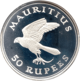 FINE SILVER PROOF COIN 1 OZ 38MM 1975 MAURITIUS 50 RUPEE KESTREL BIRD OF PREY - SILVER WORLD COINS - Cambridgeshire Coins