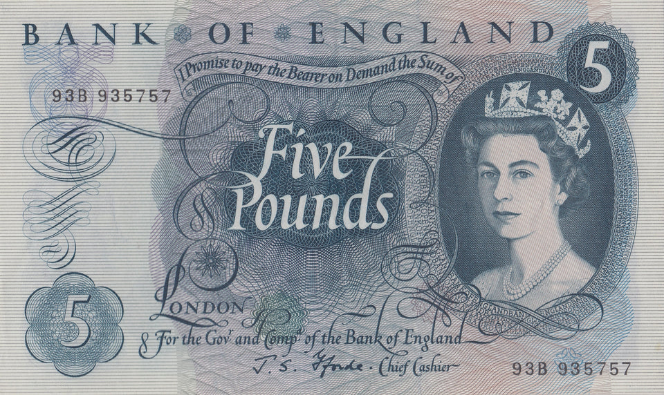 FIVE POUNDS BANKNOTE FFORDE REF £5 - 127 - £5 BANKNOTES - Cambridgeshire Coins