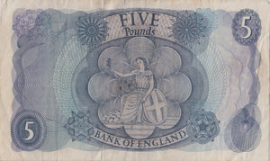 FIVE POUNDS BANKNOTE FFORDE REF £5 - 128 - £5 BANKNOTES - Cambridgeshire Coins