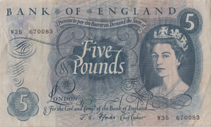 FIVE POUNDS BANKNOTE FFORDE REF £5 - 128 - £5 BANKNOTES - Cambridgeshire Coins