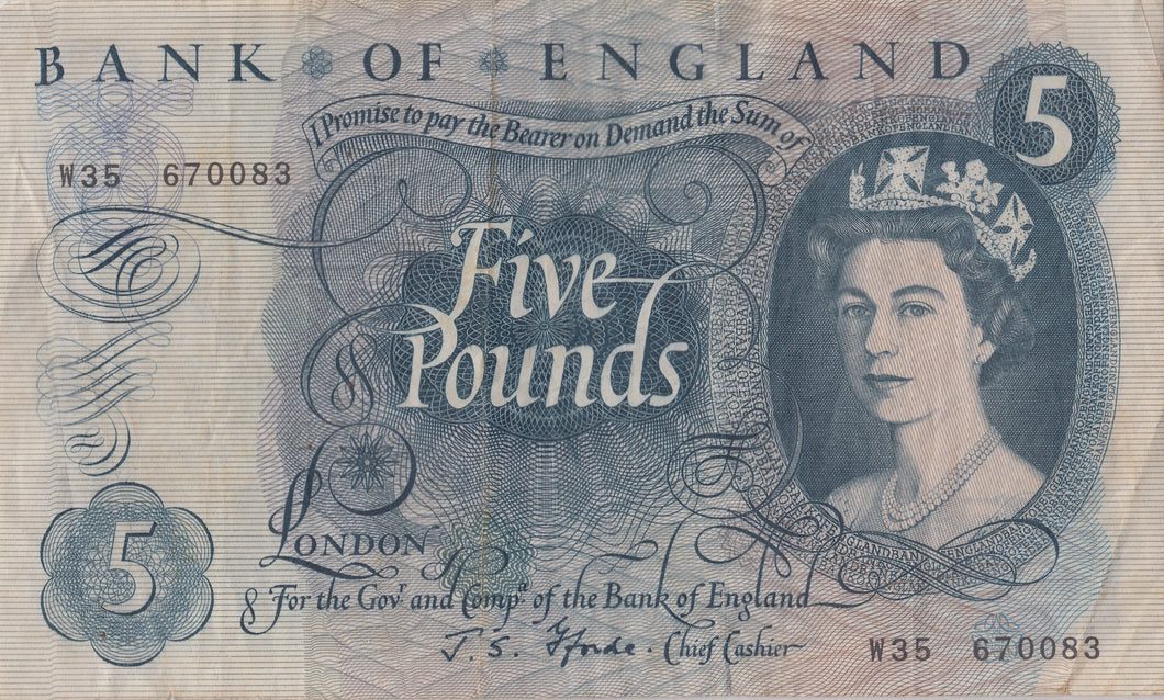 FIVE POUNDS BANKNOTE FFORDE REF £5 - 128 - £5 BANKNOTES - Cambridgeshire Coins
