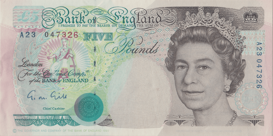 FIVE POUNDS BANKNOTE GILL REF £5 - 150 - £5 BANKNOTES - Cambridgeshire Coins