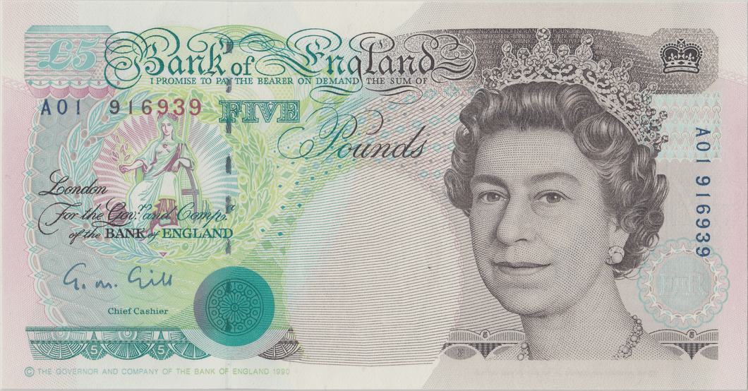 FIVE POUNDS BANKNOTE GILL REF £5 - 152 - £5 BANKNOTES - Cambridgeshire Coins