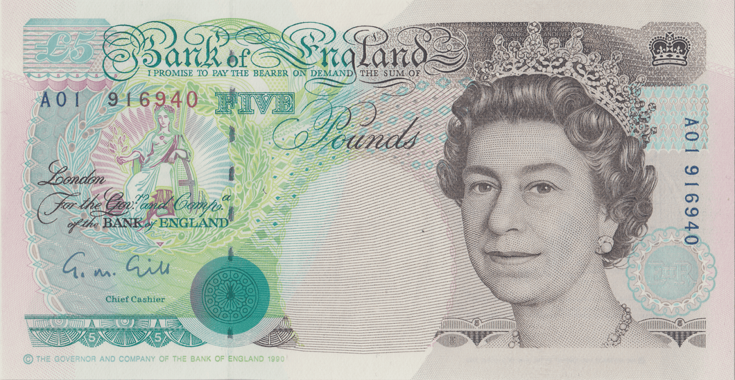 FIVE POUNDS BANKNOTE GILL REF £5 - 153 - £5 BANKNOTES - Cambridgeshire Coins