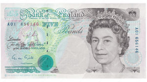 FIVE POUNDS BANKNOTE GILL REF £5 - 156 - £5 BANKNOTES - Cambridgeshire Coins