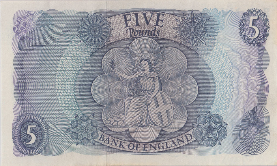 FIVE POUNDS BANKNOTE HOLLOM REF £5 - 131 - £5 BANKNOTES - Cambridgeshire Coins