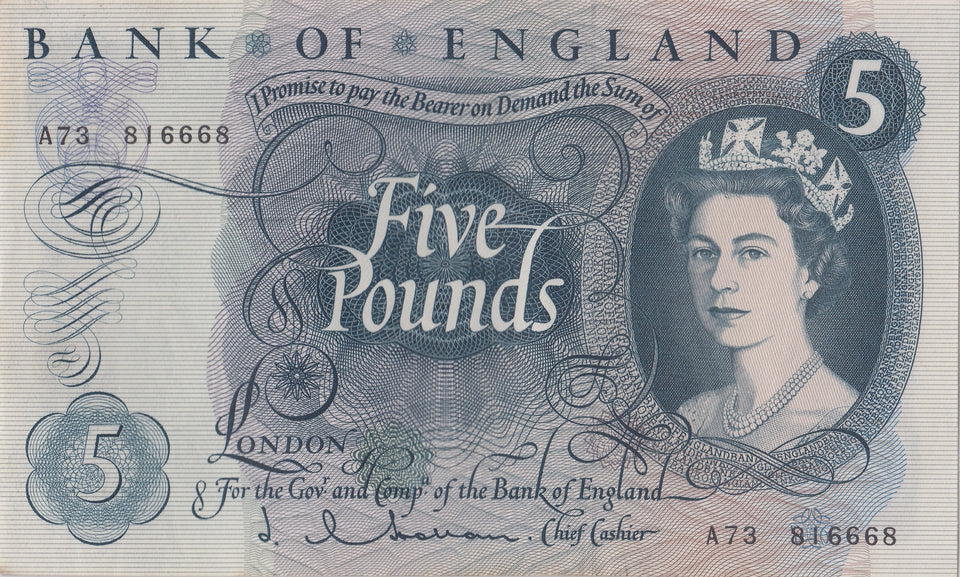 FIVE POUNDS BANKNOTE HOLLOM REF £5 - 131 - £5 BANKNOTES - Cambridgeshire Coins