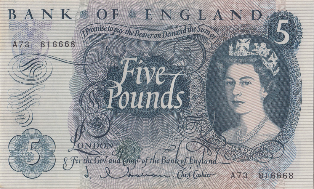 FIVE POUNDS BANKNOTE HOLLOM REF £5 - 131 - £5 BANKNOTES - Cambridgeshire Coins