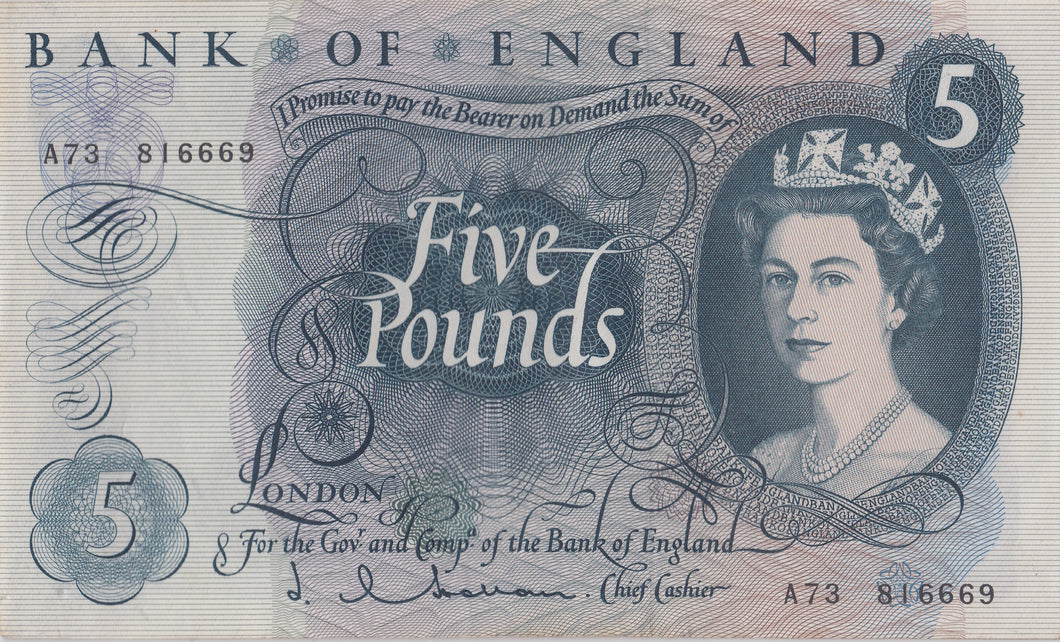 FIVE POUNDS BANKNOTE HOLLOM REF £5 - 132 - £5 BANKNOTES - Cambridgeshire Coins