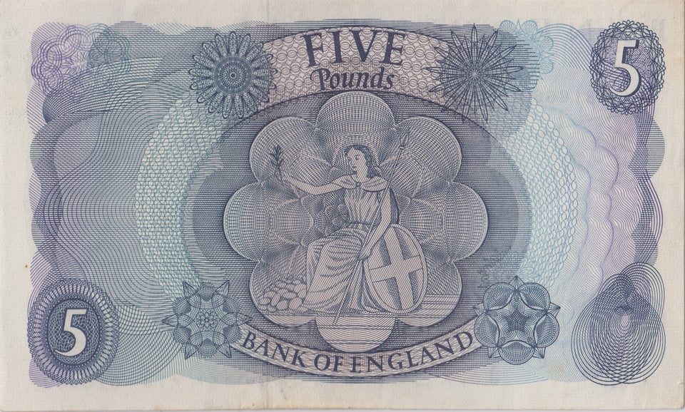 FIVE POUNDS BANKNOTE HOLLOM REF £5 - 132 - £5 BANKNOTES - Cambridgeshire Coins