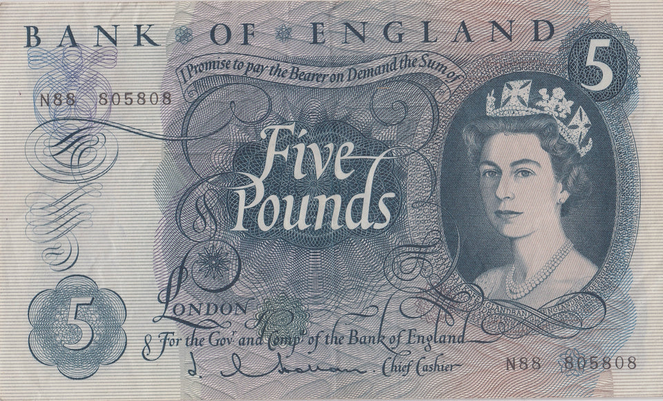FIVE POUNDS BANKNOTE HOLLOM REF £5 - 134 - £5 BANKNOTES - Cambridgeshire Coins