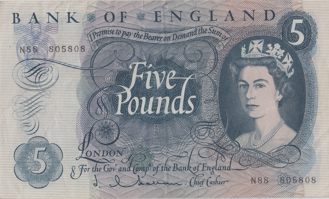 FIVE POUNDS BANKNOTE HOLLOM REF £5 - 134 - £5 BANKNOTES - Cambridgeshire Coins