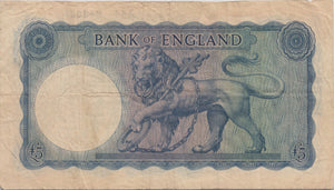 FIVE POUNDS BANKNOTE O'BRIEN REF £5 - 117 - £5 BANKNOTES - Cambridgeshire Coins