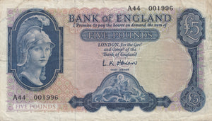 FIVE POUNDS BANKNOTE O'BRIEN REF £5 - 118 - £5 BANKNOTES - Cambridgeshire Coins