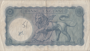 FIVE POUNDS BANKNOTE O'BRIEN REF £5 - 135 - £5 BANKNOTES - Cambridgeshire Coins
