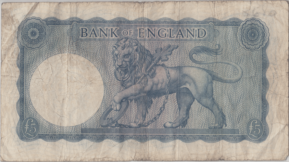 FIVE POUNDS BANKNOTE O'BRIEN REF £5 - 138 - £5 BANKNOTES - Cambridgeshire Coins