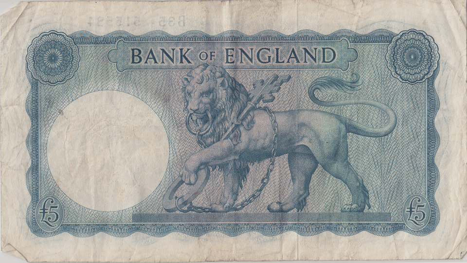 FIVE POUNDS BANKNOTE O'BRIEN REF £5 - 139 - £5 BANKNOTES - Cambridgeshire Coins