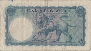 FIVE POUNDS BANKNOTE O'BRIEN REF £5 - 142 - £5 BANKNOTES - Cambridgeshire Coins