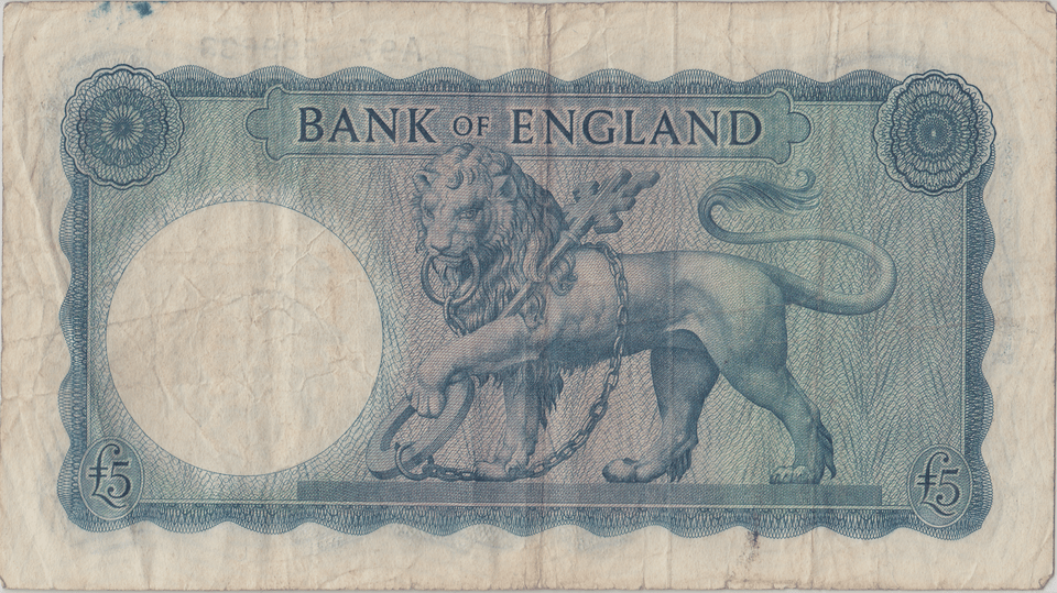 FIVE POUNDS BANKNOTE O'BRIEN REF £5 - 142 - £5 BANKNOTES - Cambridgeshire Coins