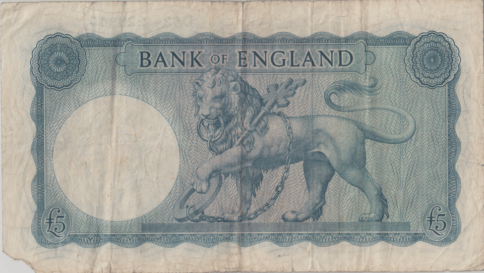 FIVE POUNDS BANKNOTE O'BRIEN REF £5 - 143 - £5 BANKNOTES - Cambridgeshire Coins