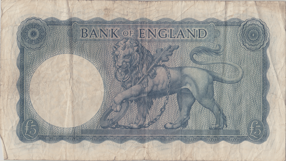 FIVE POUNDS BANKNOTE O'BRIEN REF £5 - 144 - £5 BANKNOTES - Cambridgeshire Coins