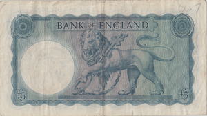 FIVE POUNDS BANKNOTE O'BRIEN REF £5 - 145 - £5 BANKNOTES - Cambridgeshire Coins