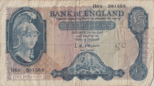 FIVE POUNDS BANKNOTE O'BRIEN REF £5 - 146 - £5 BANKNOTES - Cambridgeshire Coins