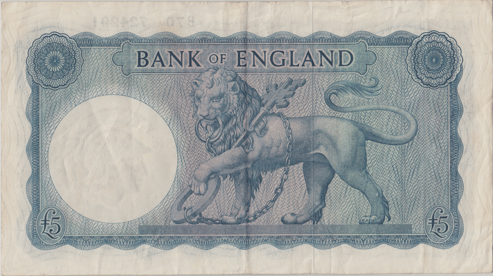 FIVE POUNDS BANKNOTE O'BRIEN REF £5 - 148 - £5 BANKNOTES - Cambridgeshire Coins