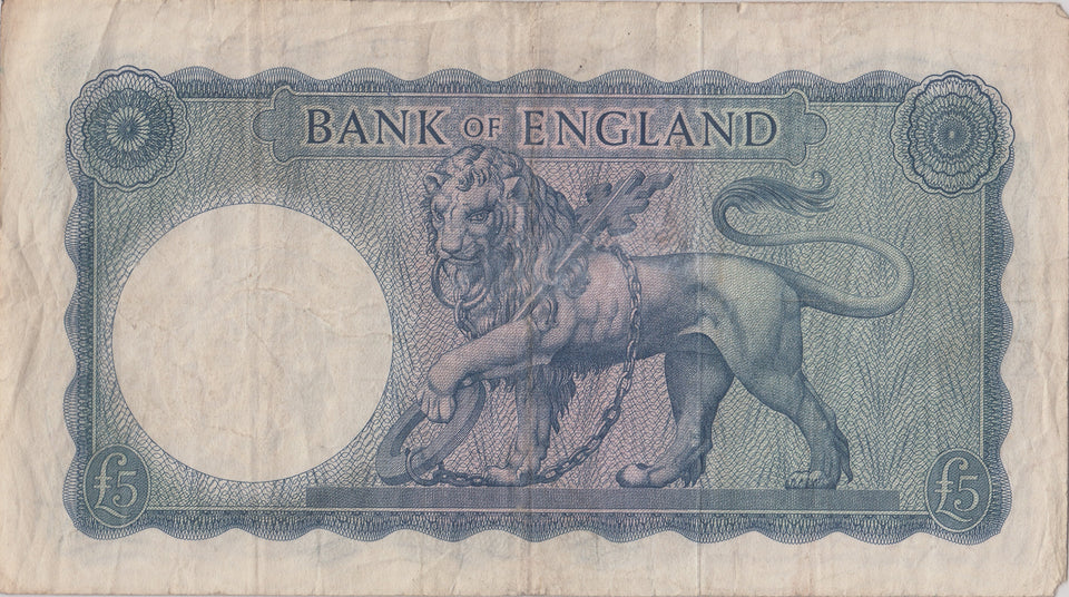 FIVE POUNDS BANKNOTE O'BRIEN REF £5 - 91 - £5 BANKNOTES - Cambridgeshire Coins