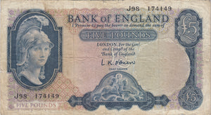 FIVE POUNDS BANKNOTE O'BRIEN REF £5 - 96 - £5 BANKNOTES - Cambridgeshire Coins