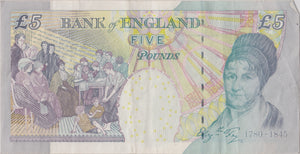 FIVE POUNDS BANKNOTE SALMON REF £5 - 121 - £5 BANKNOTES - Cambridgeshire Coins