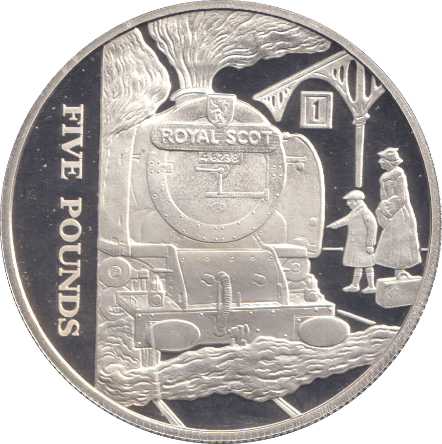FIVE POUNDS SILVER PROOF 2004 ALDERNEY TRAIN COINS ROYAL SCOT - Silver Proof - Cambridgeshire Coins