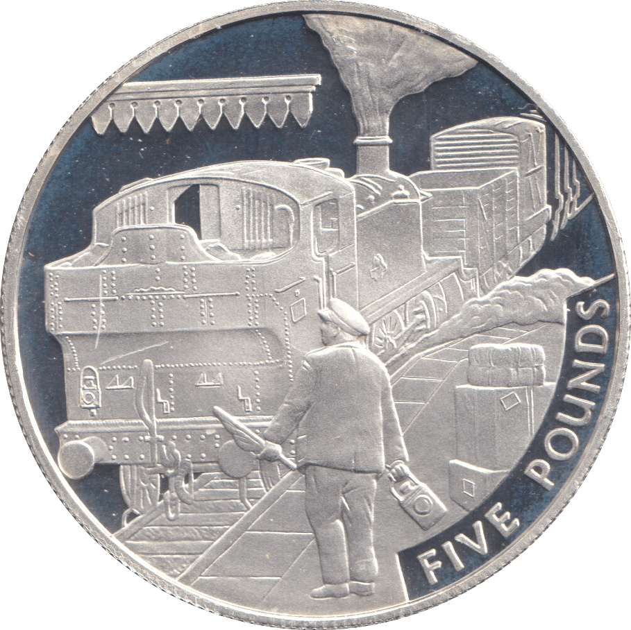 FIVE POUNDS SILVER PROOF 2004 ALDERNEY TRAIN COINS - Silver Proof - Cambridgeshire Coins