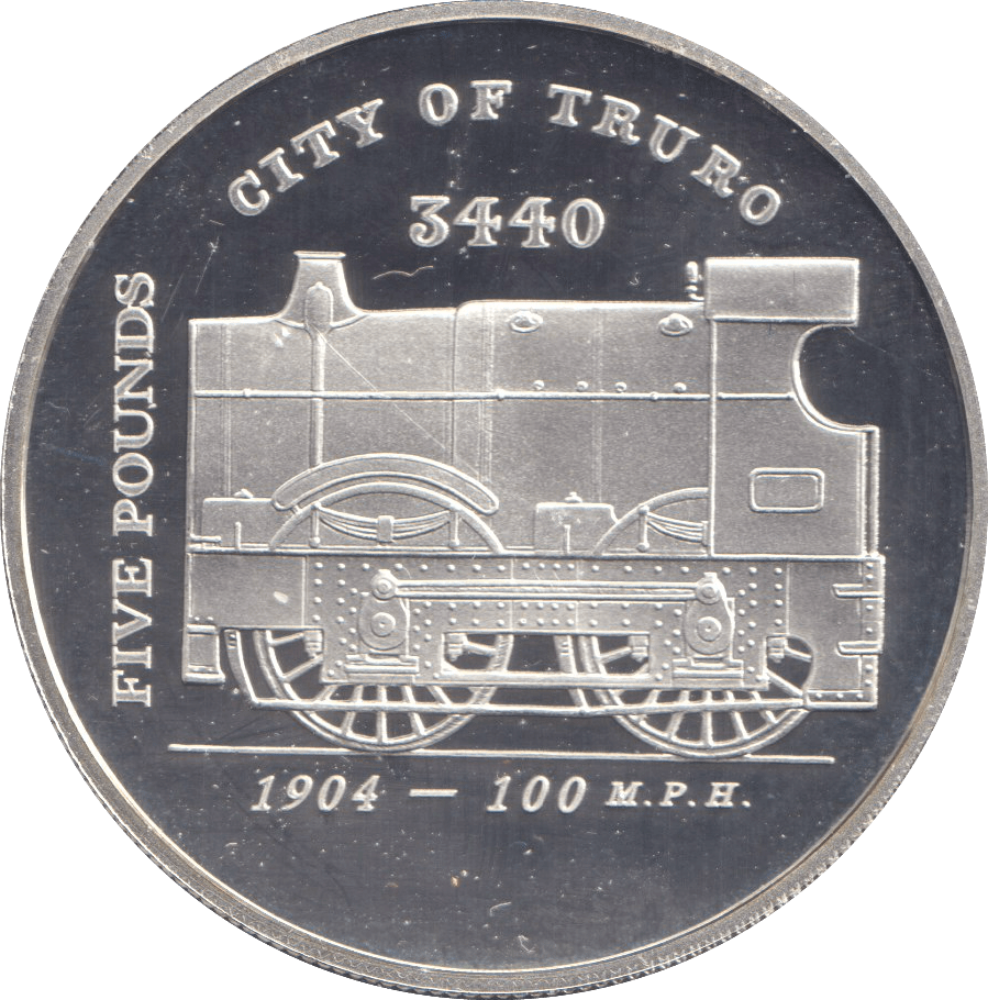 FIVE POUNDS SILVER PROOF 2004 GUERNSEY TRAIN COINS CITY OF TRURO - Silver Proof - Cambridgeshire Coins