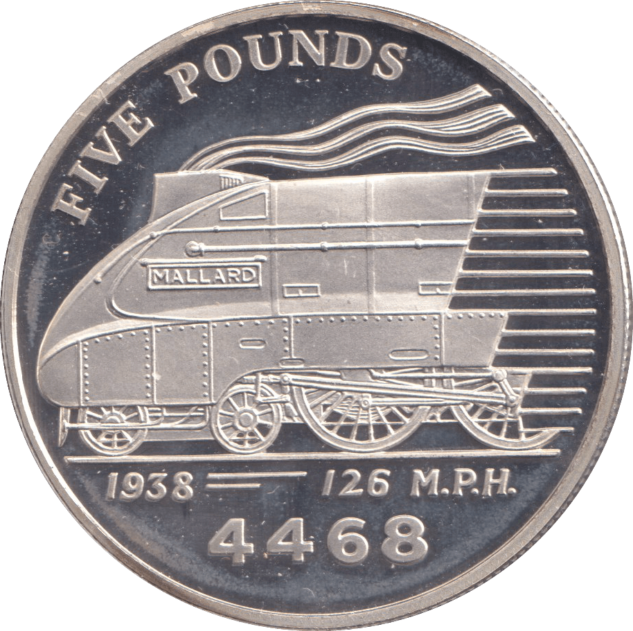 FIVE POUNDS SILVER PROOF 2004 GUERNSEY TRAIN COINS MALLARD - Silver Proof - Cambridgeshire Coins