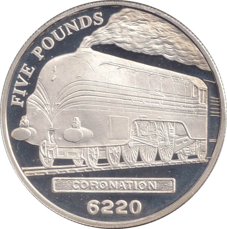 FIVE POUNDS SILVER PROOF 2004 JERSEY TRAIN COINS CORONATION - Silver Proof - Cambridgeshire Coins