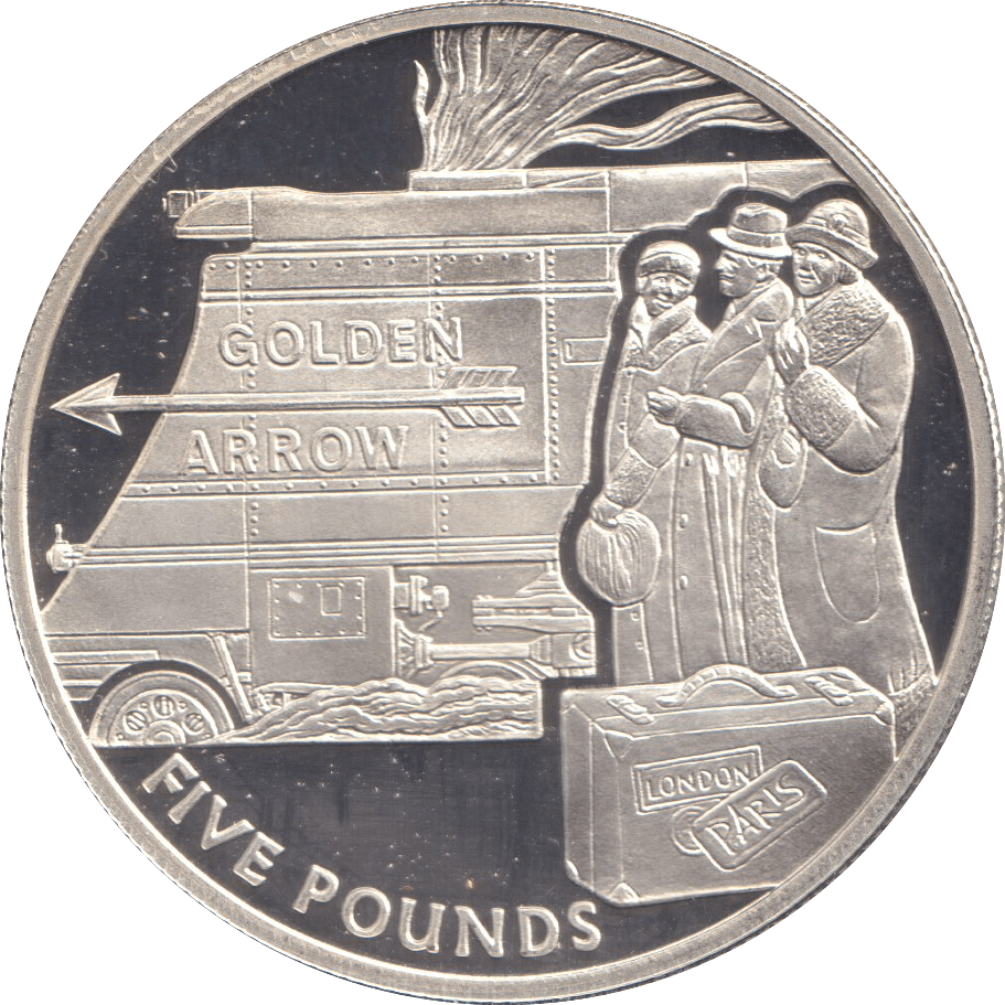 FIVE POUNDS SILVER PROOF 2004 JERSEY TRAIN COINS GOLDEN ARROW - Silver Proof - Cambridgeshire Coins