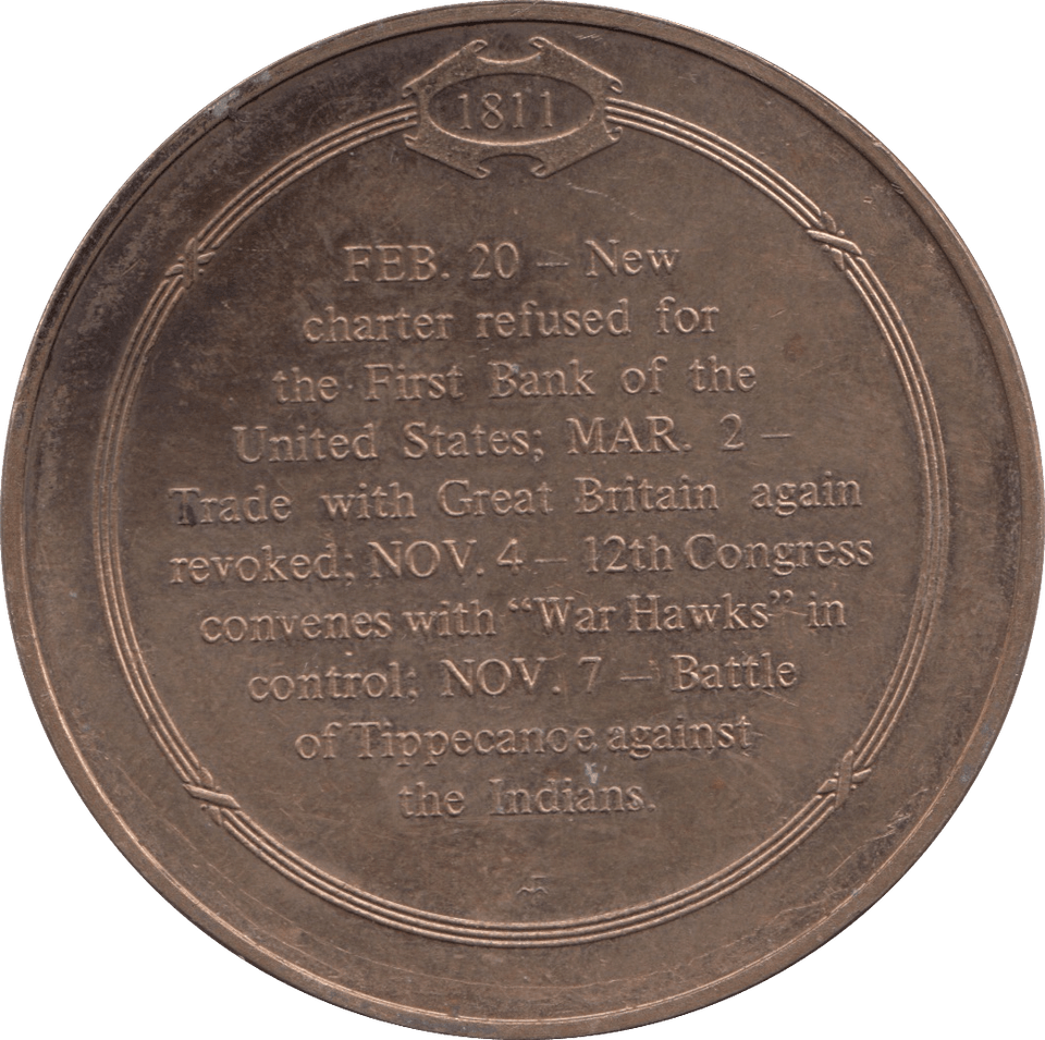 MEDALLION BATTLE OF TIPPECANOE AGAINST INDIANS - MEDALS & MEDALLIONS - Cambridgeshire Coins