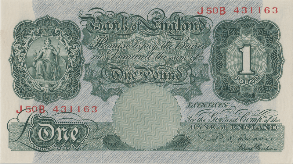 ONE POUND BANKNOTE BANK OF ENGLAND BEALE £1 - 117 - £1 BANKNOTE - Cambridgeshire Coins