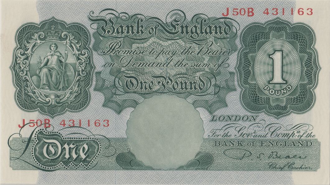 ONE POUND BANKNOTE BANK OF ENGLAND BEALE £1 - 117 - £1 BANKNOTE - Cambridgeshire Coins