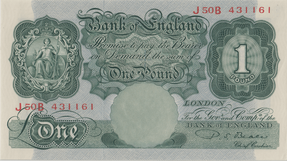 ONE POUND BANKNOTE BANK OF ENGLAND BEALE £1 - 119 - £1 BANKNOTE - Cambridgeshire Coins