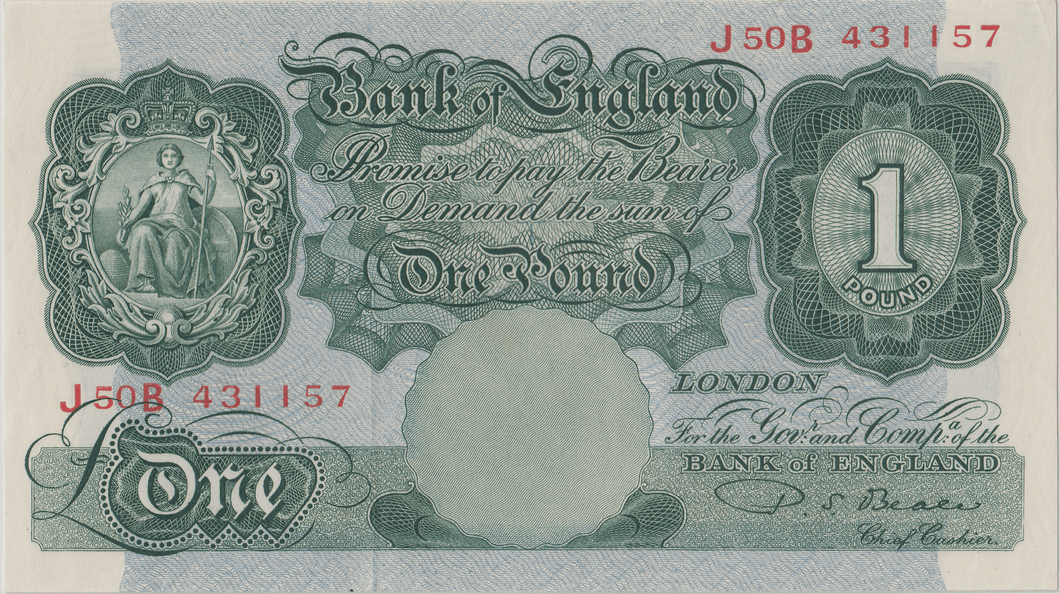 ONE POUND BANKNOTE BANK OF ENGLAND BEALE £1 - 120 - £1 BANKNOTE - Cambridgeshire Coins